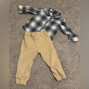 Baby Gap Navy plaid shirt & 7 for all mankind khaki pants 18m 18 months outfit